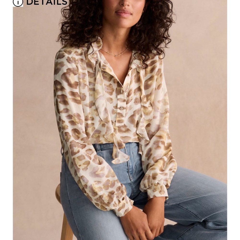 CAbi AVA Cream and Brown Patterned Blouse Medium NWOT #5009